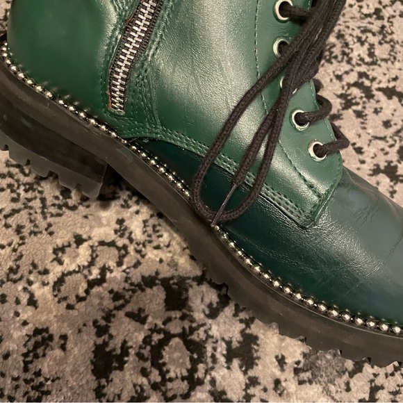Aqua brand lug sole green combat boots with silver studs - Picture 4 of 15